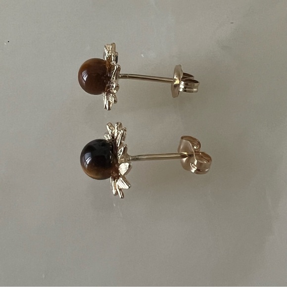 14k Solid Gold Chrysoberyl Sun Post Earrings - Picture 6 of 16